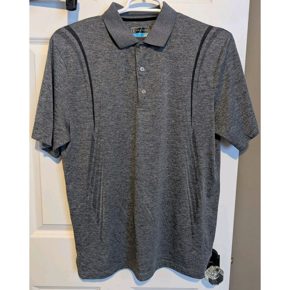 PGA Golf Tour Men's Gray Polo Shirt Large Short Sleeve Tech Athletic Active